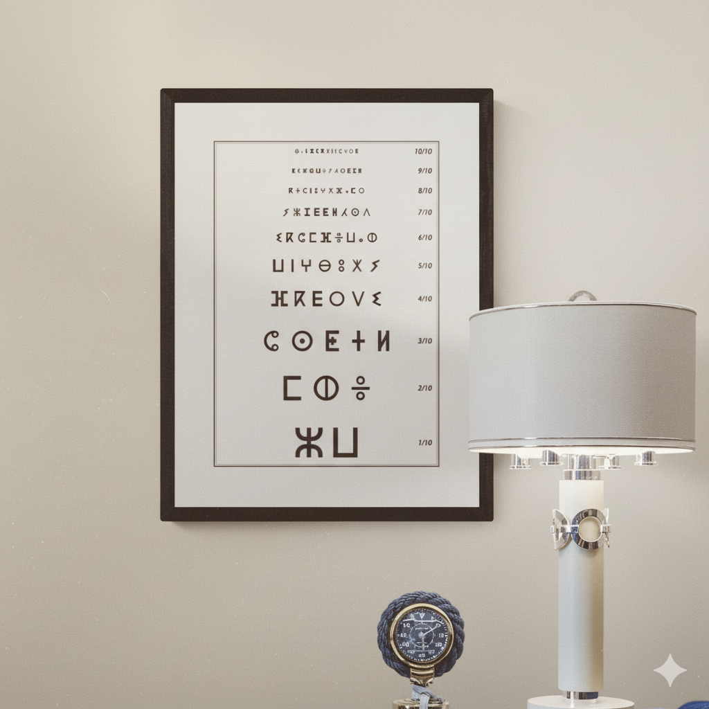 Affiche : planche optique, type échelle Monoyer, caractères tifinagh