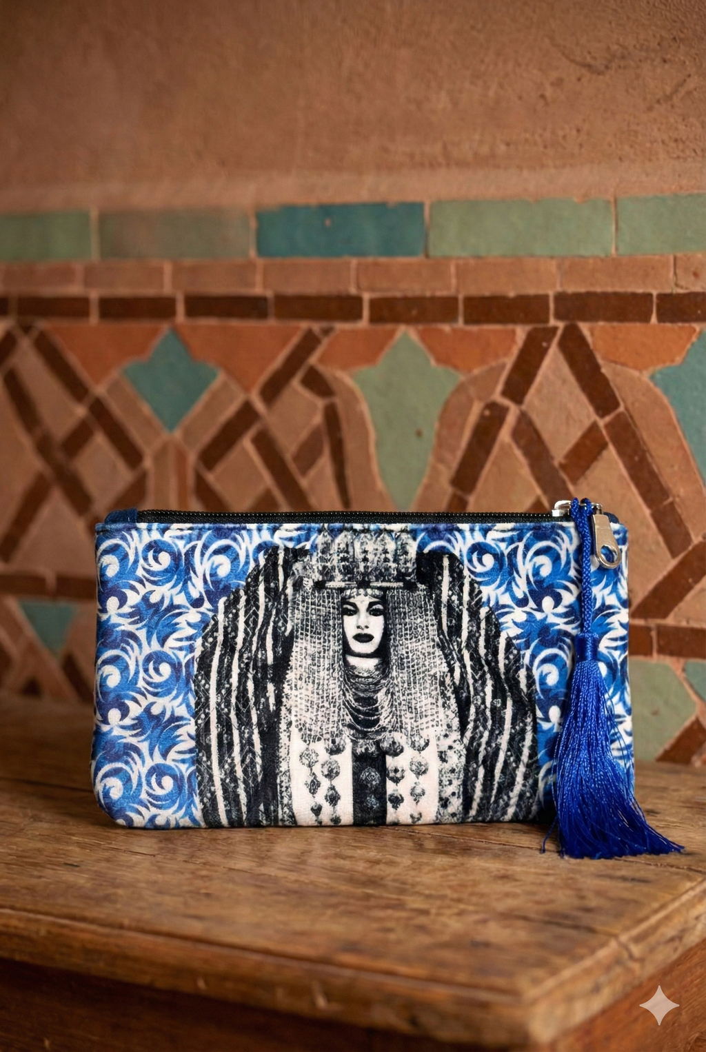 The 'Berber Queen' Velvet Pouch | Blue Ornament & Tassel Clutch