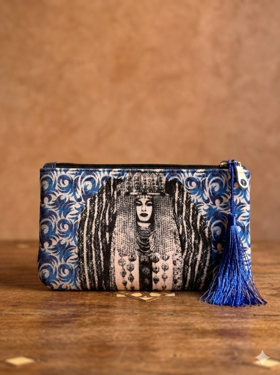 The 'Berber Queen' Velvet Pouch | Blue Ornament & Tassel Clutch