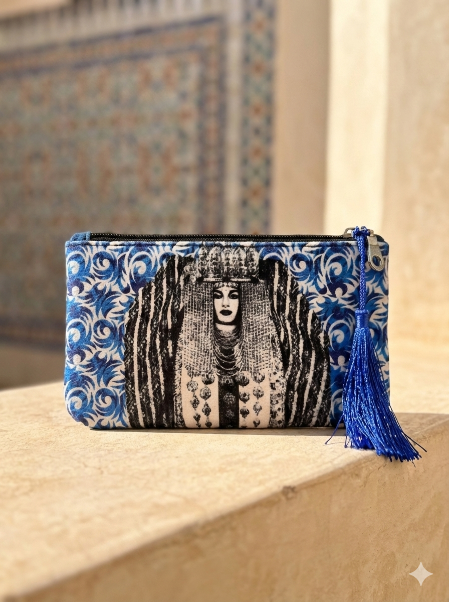 The 'Berber Queen' Velvet Pouch | Blue Ornament & Tassel Clutch