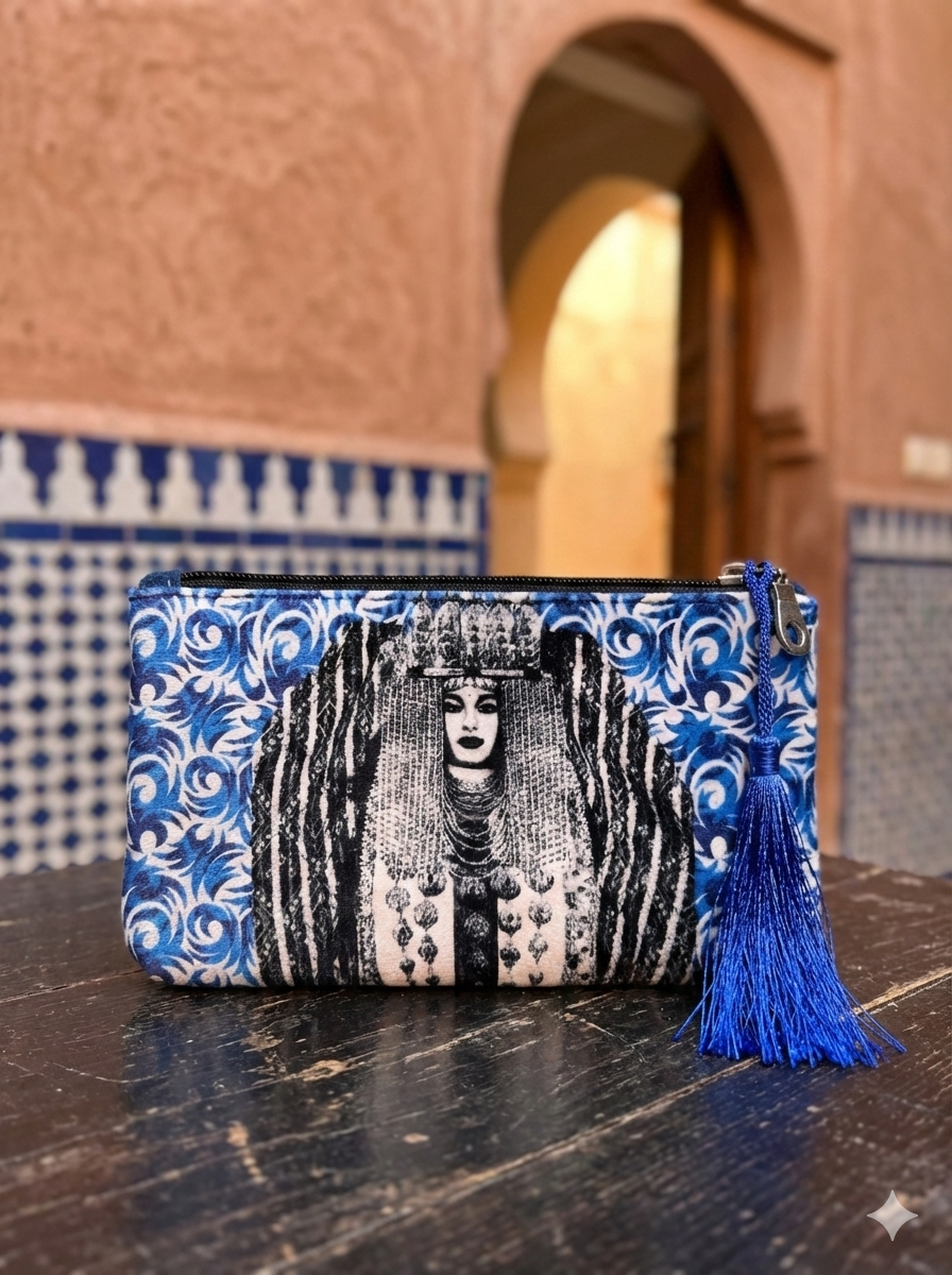 The 'Berber Queen' Velvet Pouch | Blue Ornament & Tassel Clutch