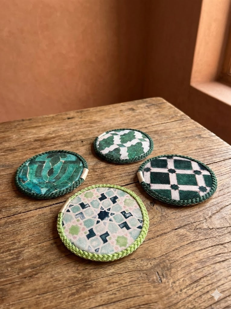 The 'Emerald Zellige' Coaster Set | Moroccan Mosaic Quartet